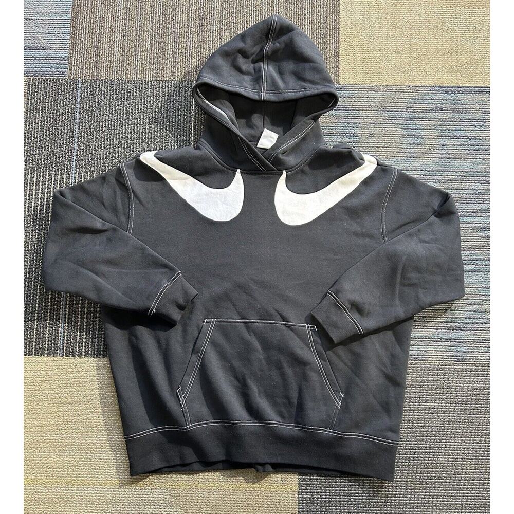 Nike Hoodie Pullover Jumper Size M Womens Black Logo Long Sleeve Big Swoosh